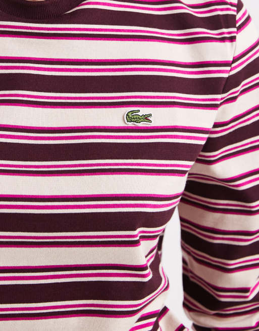Lacoste stripe long sleeve jersey t-shirt in burgundy, 4 of 4