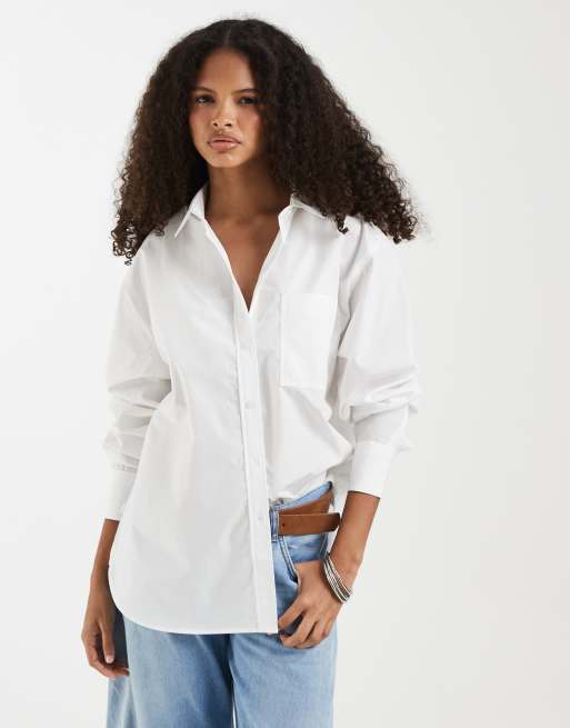 Lacoste stripe long sleeve poplin shirt in white, 2 of 4