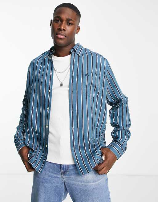 Lacoste stripe long sleeve shirt in aqua | ASOS