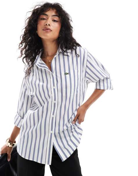 Lacoste stripe long sleeve shirt in blue - view 1