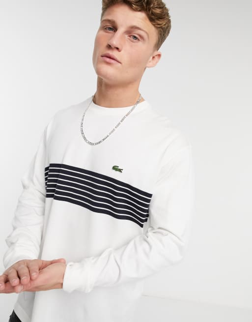 hænge Blikkenslager tandlæge Lacoste stripe panel long sleeve t-shirt in white | ASOS