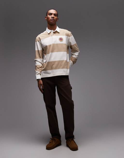 Lacoste stripe rugby shirt in beige, 2 of 5