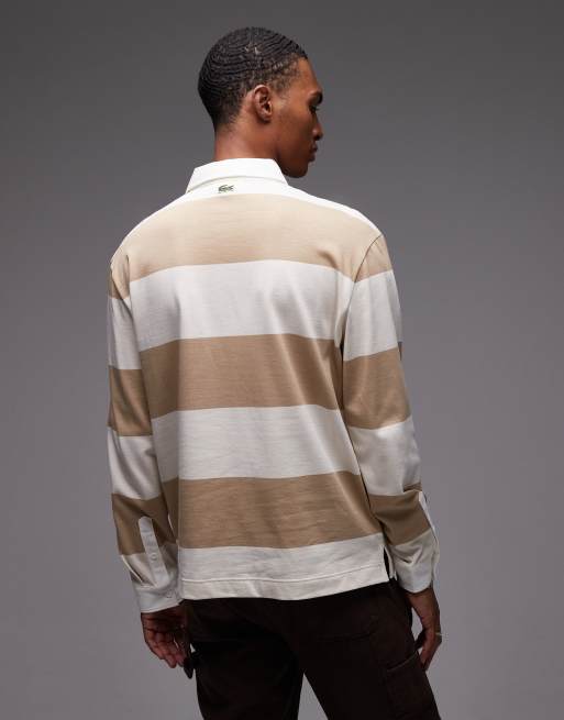 Lacoste stripe rugby shirt in beige, 3 of 5