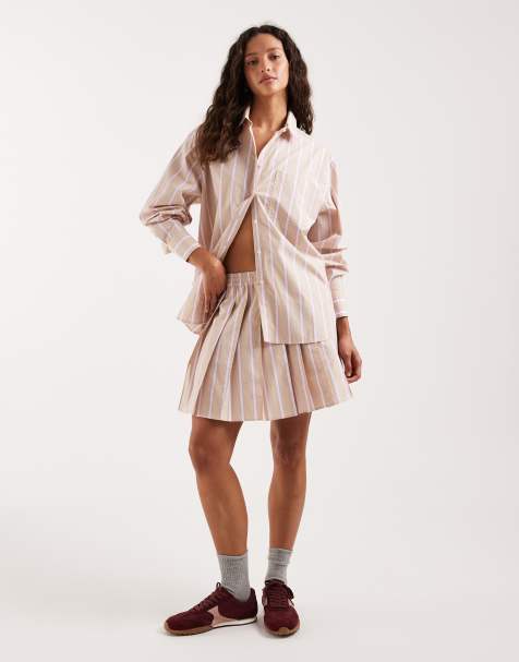 Lacoste stripe shirt and skirt set in pink & baby blue - view 1