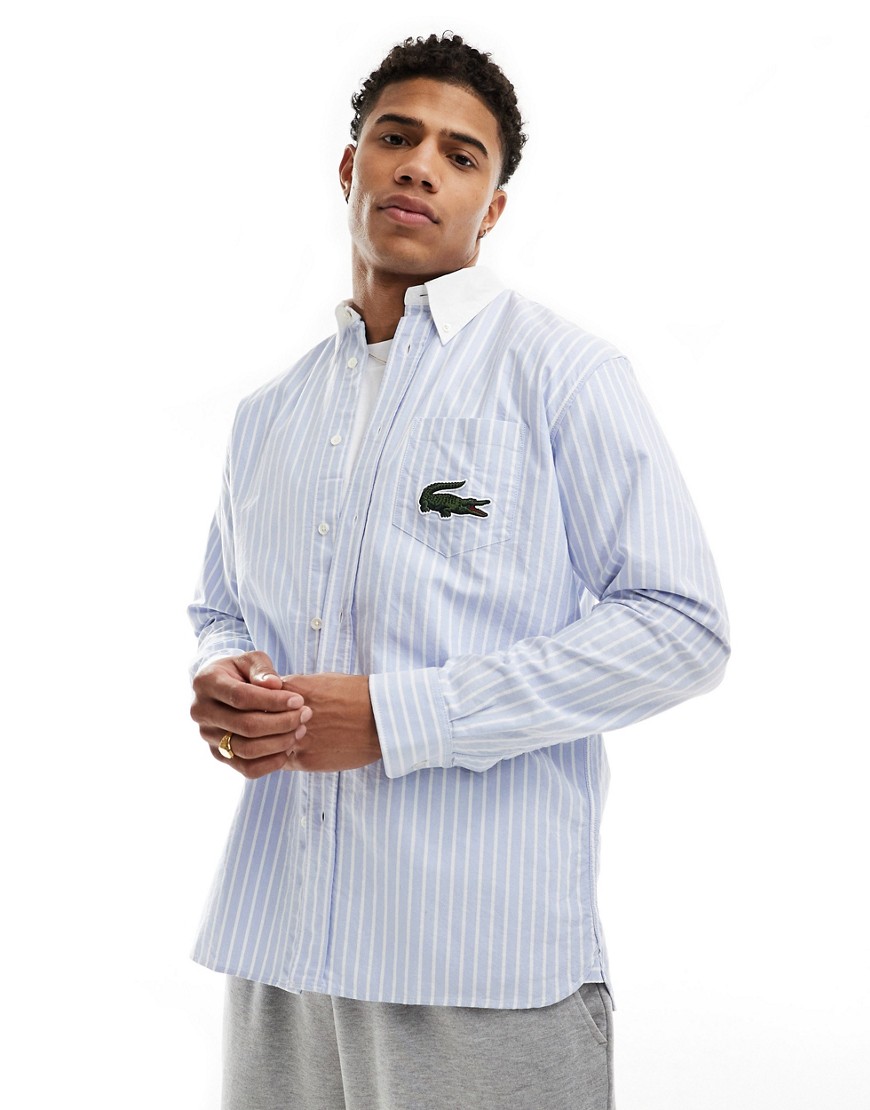 Lacoste stripe shirt with contrast collar in blue