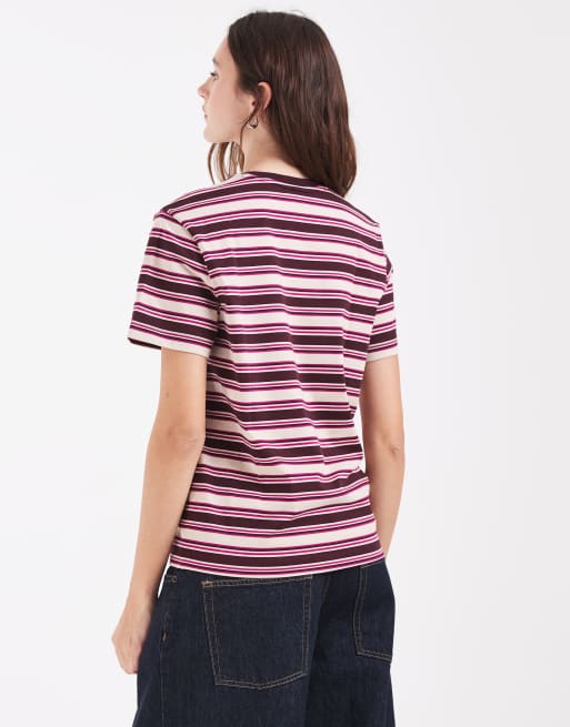 Lacoste stripe short sleeve jersey t-shirt in burgundy, 2 of 4