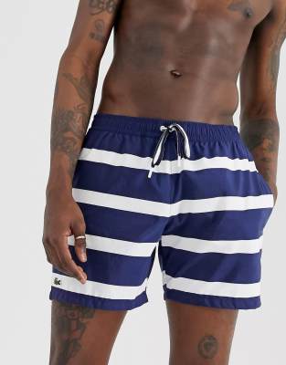 lacoste striped swim shorts