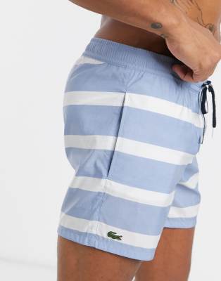 lacoste striped swim shorts