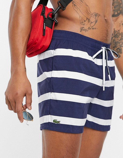 Lacoste stripe swim shorts