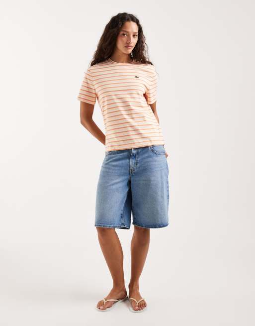 Lacoste stripe t-shirt in orange, 2 of 4