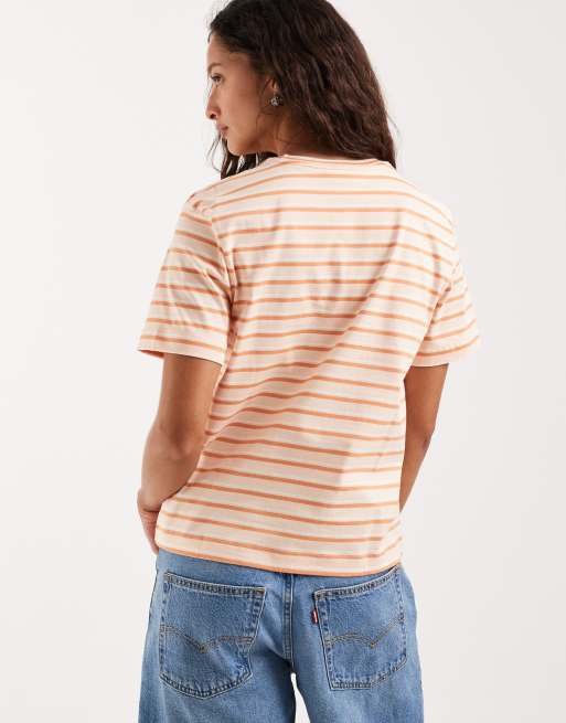Lacoste stripe t-shirt in orange, 4 of 4
