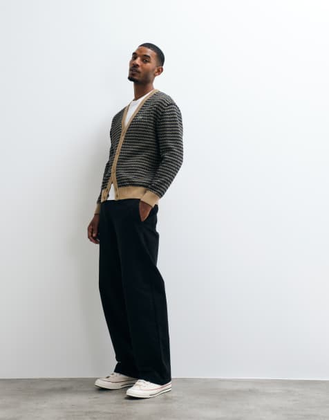 Lacoste stripe v neck cardigan in green and tan  - view 1