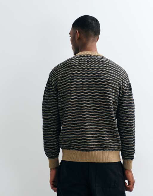 Lacoste stripe v neck cardigan in green and tan , 5 of 5