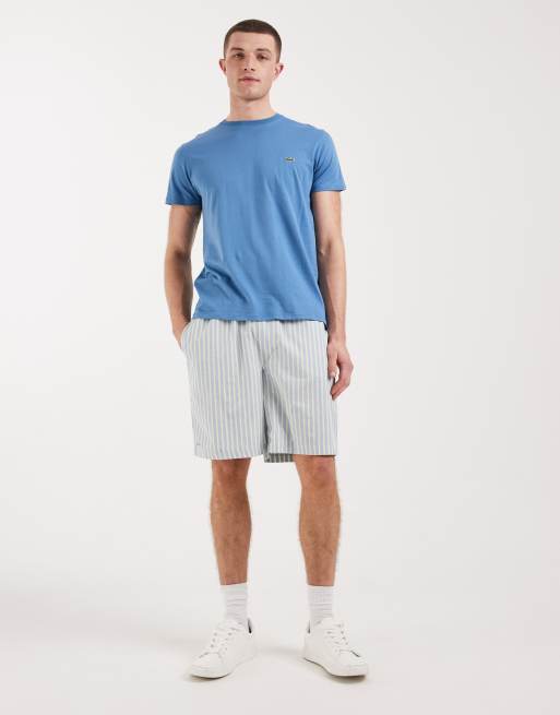 Lacoste stripe woven lounge shorts with logo waistband in green & blue, 2 of 5