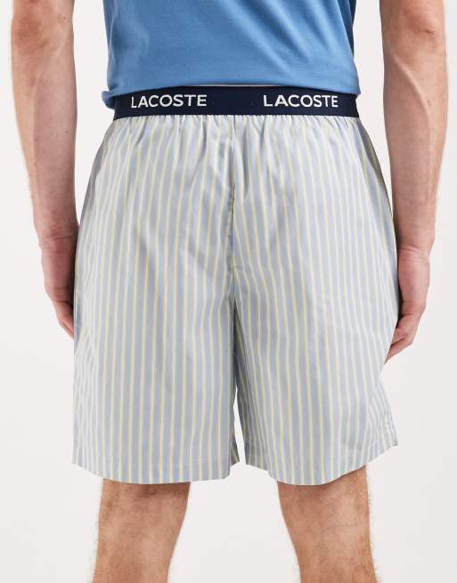 Lacoste stripe woven lounge shorts with logo waistband in green & blue, 5 of 5