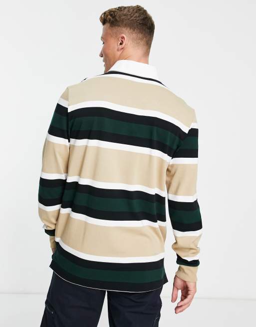 Lacoste striped long sleeve polo in beige | ASOS