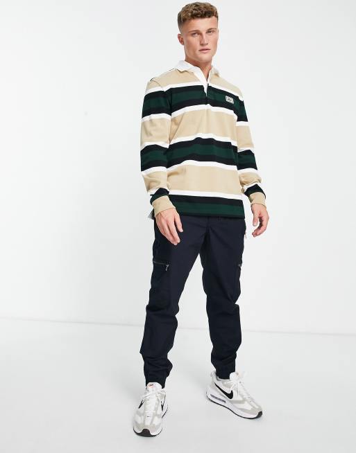 Lacoste striped long sleeve polo in beige | ASOS