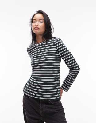 Lacoste Lacoste striped long sleeve t-shirt in dark green