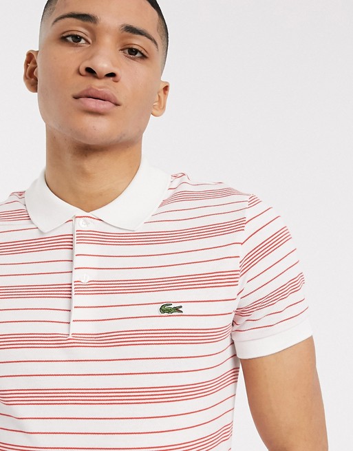Lacoste striped pique polo in white and red