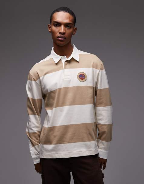 Lacoste striped rugby shirt in beige - view 1