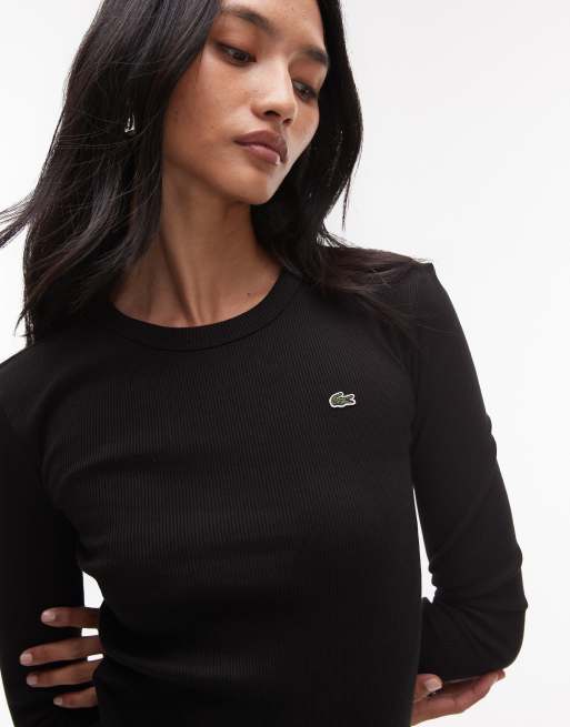 Lacoste – Svart, ribbad t-shirt med långa ärmar, 2 av 4
