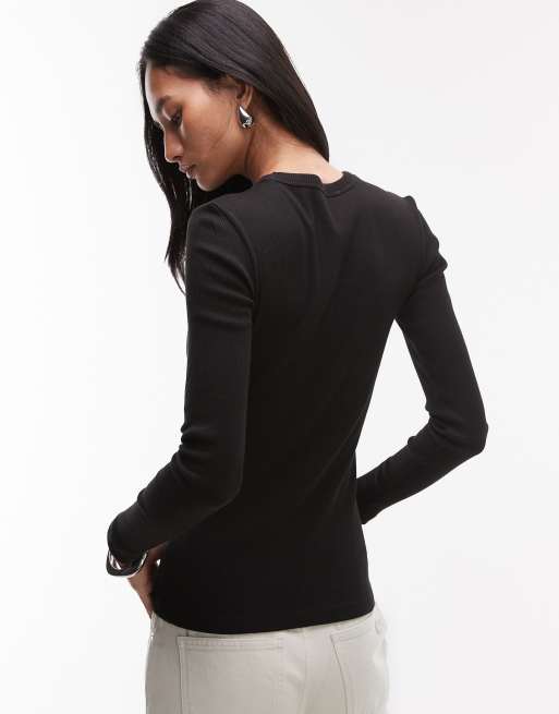 Lacoste – Svart, ribbad t-shirt med långa ärmar, 4 av 4