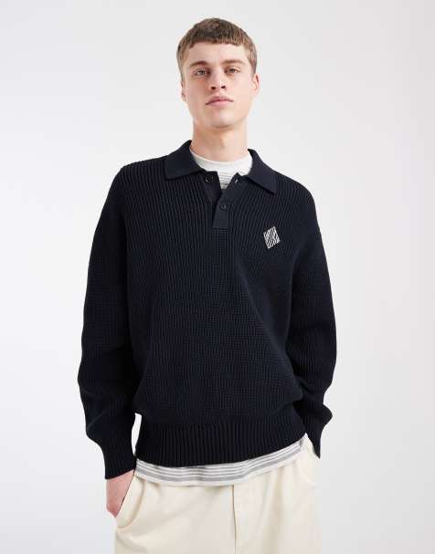 Lacoste – Svart, stickad pikétröja med diamantlogga - view 1