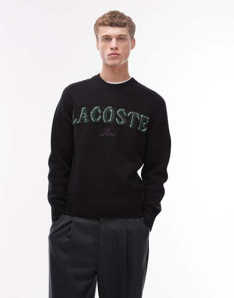 Lacoste – Svart tröja med rund halsringning och flockad logga - view 1