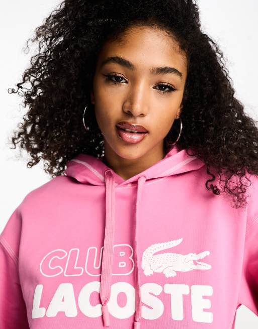 Lacoste Sweat capuche court et oversize avec logo Rose moyen