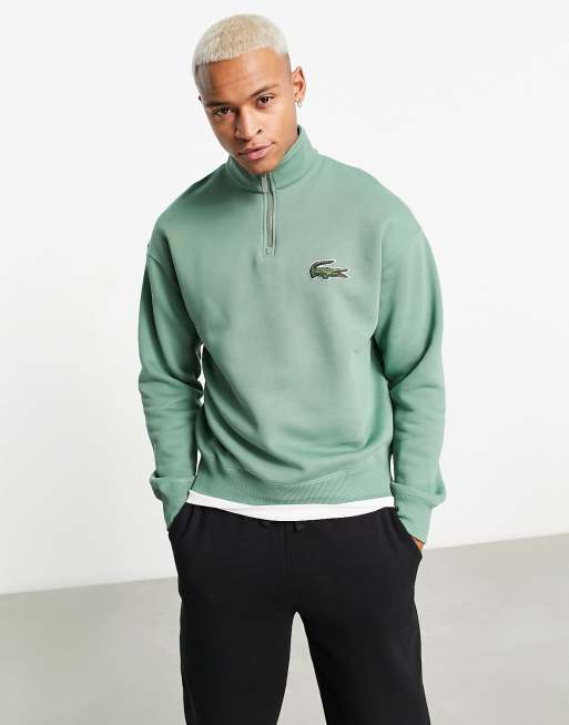 Lacoste Sweat ample à grand logo et col zippé Vert ASOS