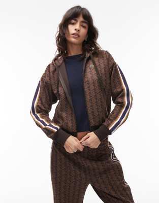 Lacoste - Sweat-Jacke in Braun mit Print und Reißverschluss, Kombiteil-Brown