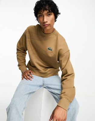 Lacoste large croc sweatshirt in dark beige - ASOS Price Checker