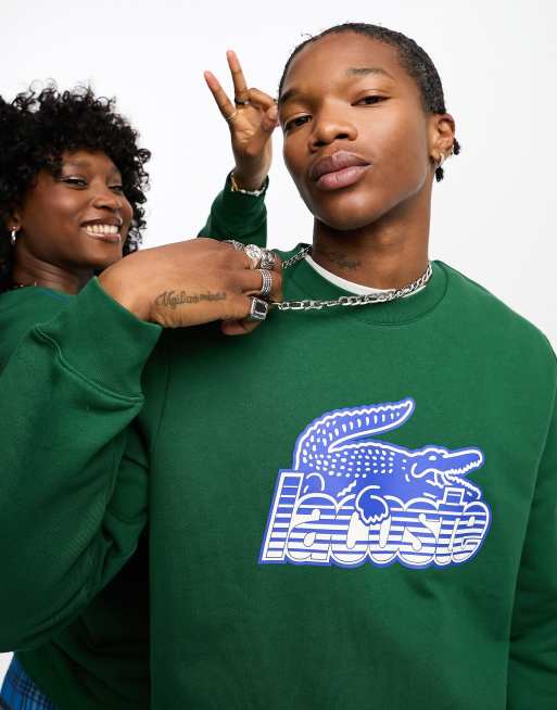 Lacoste Sweat unisexe imprim l avant Vert fonc ASOS