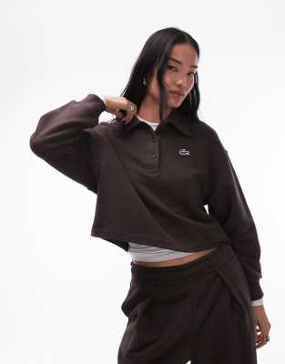 Lacoste - Sweatshirt in Braun mit Polokragen, Kombiteil-Brown