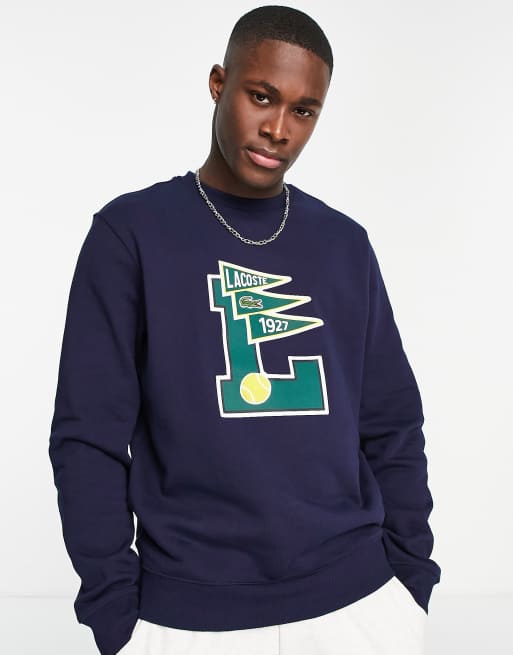 Lacoste - Sweatshirt in collegestijl in marineblauw