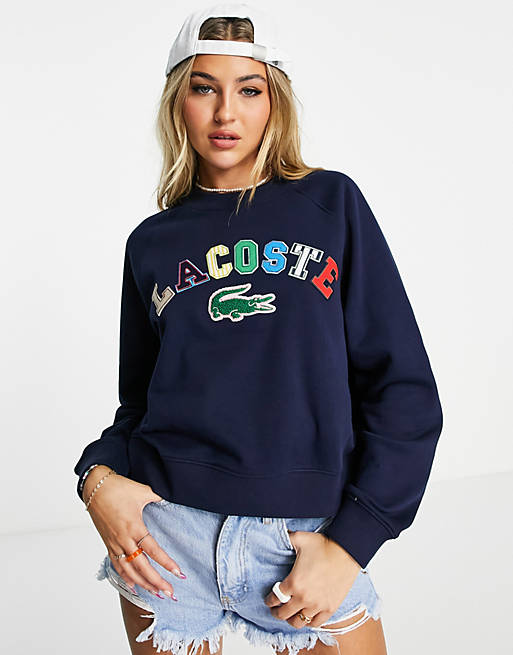Lacoste – Sweatshirt in Marineblau mit Logostickerei | ASOS