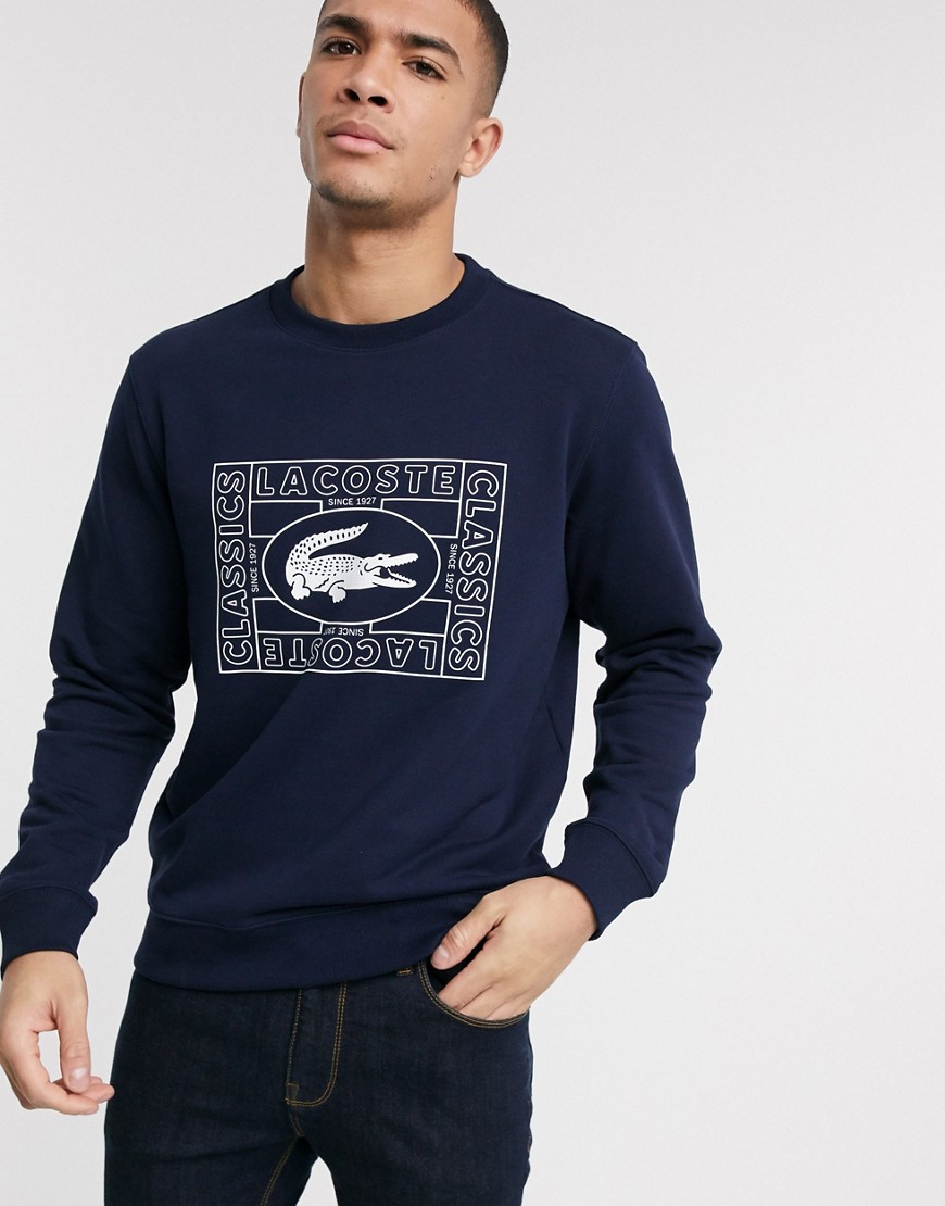 Lacoste - Sweatshirt met groot logovlak in marineblauw