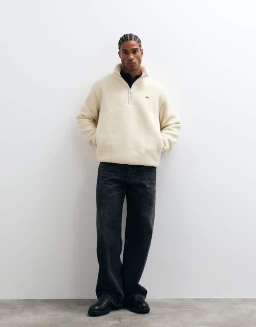 Lacoste sweatshirt met hoge hals en halve rits in crème, 4 van 5
