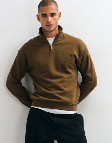 Lacoste sweatshirt met logo en kwartrits in bruin - view 1
