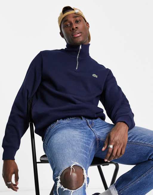 Lacoste - Sweatshirt met opstaande boord en korte rits in marineblauw 