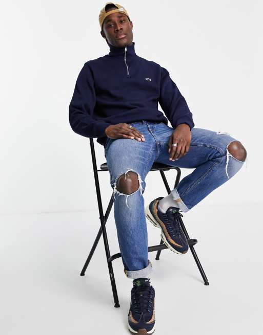 Lacoste - Sweatshirt met opstaande boord en korte rits in marineblauw , 4 van 4