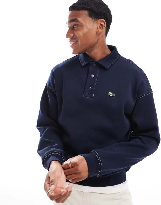 Lacoste - Sweatshirt met polokraag en logo in marineblauw 