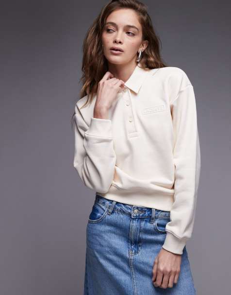 Lacoste - Sweatshirt met polokraag in crème - view 1