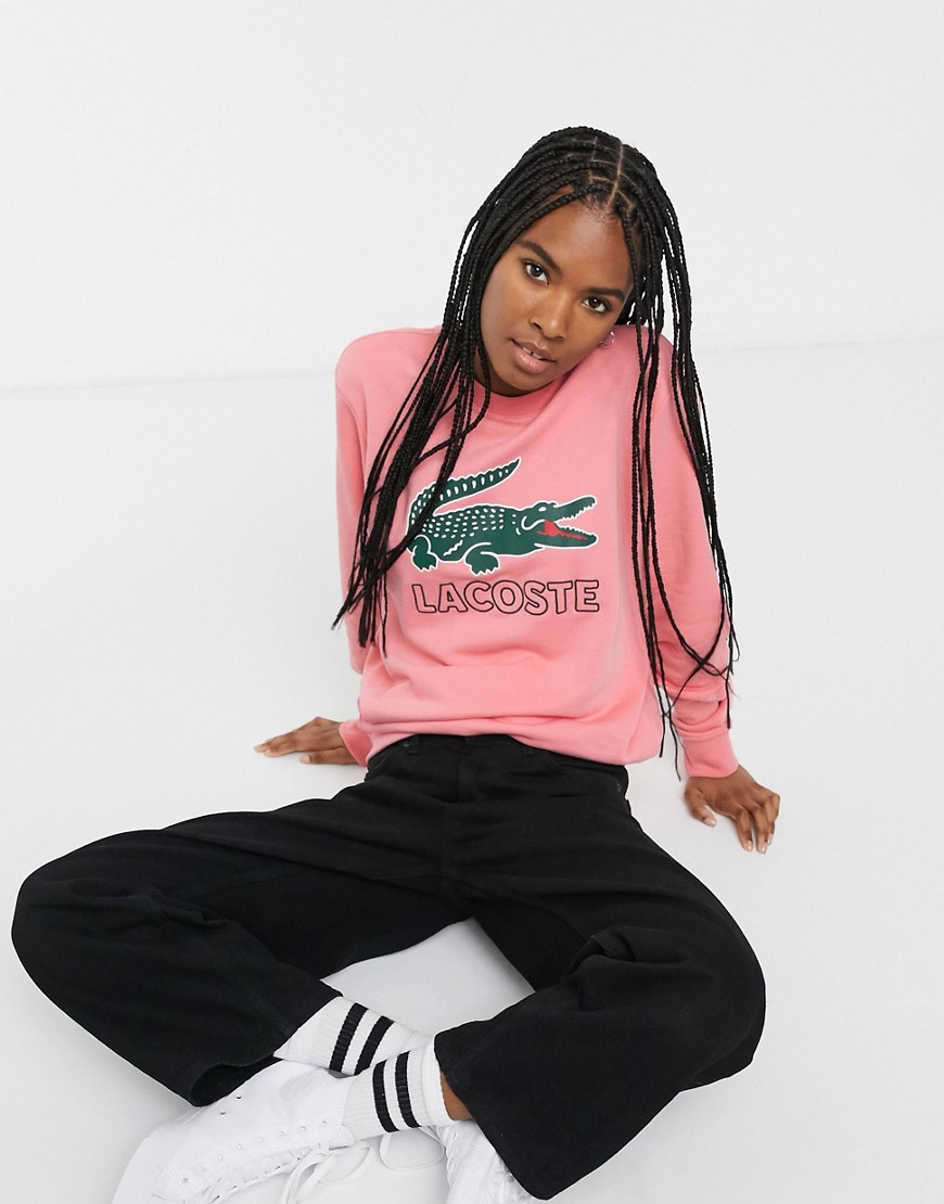 Lacoste - Sweatshirt met retro krokodil logo-Roze