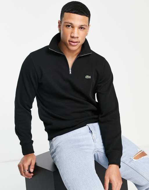 Lacoste – Sweatshirt mit Stehkragen und kurzem Reißverschluss in Schwarz 