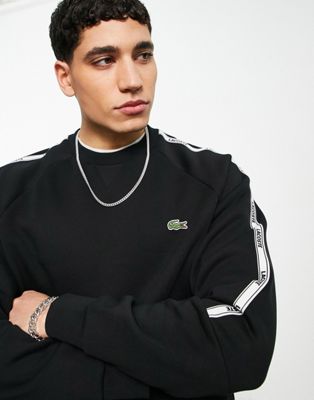 Lacoste sweatshirt with sleeve taping in black