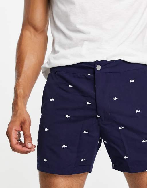 Lacoste – Szorty kąpielowe z nadrukiem logo na całej powierzchni