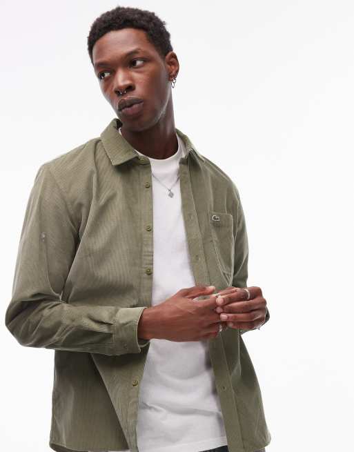 Lacoste – Sztruksowa koszula z długim rękawem w zielonym odcieniu khaki, część zestawu