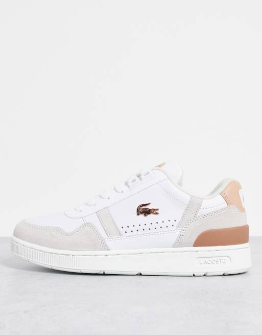 Lacoste leather sneakers in suede with rose gold trim |