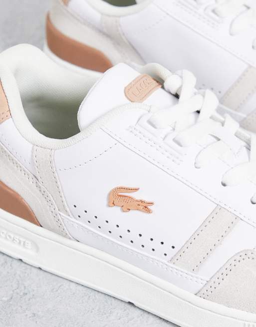 Lacoste leather sneakers in suede with rose gold trim |